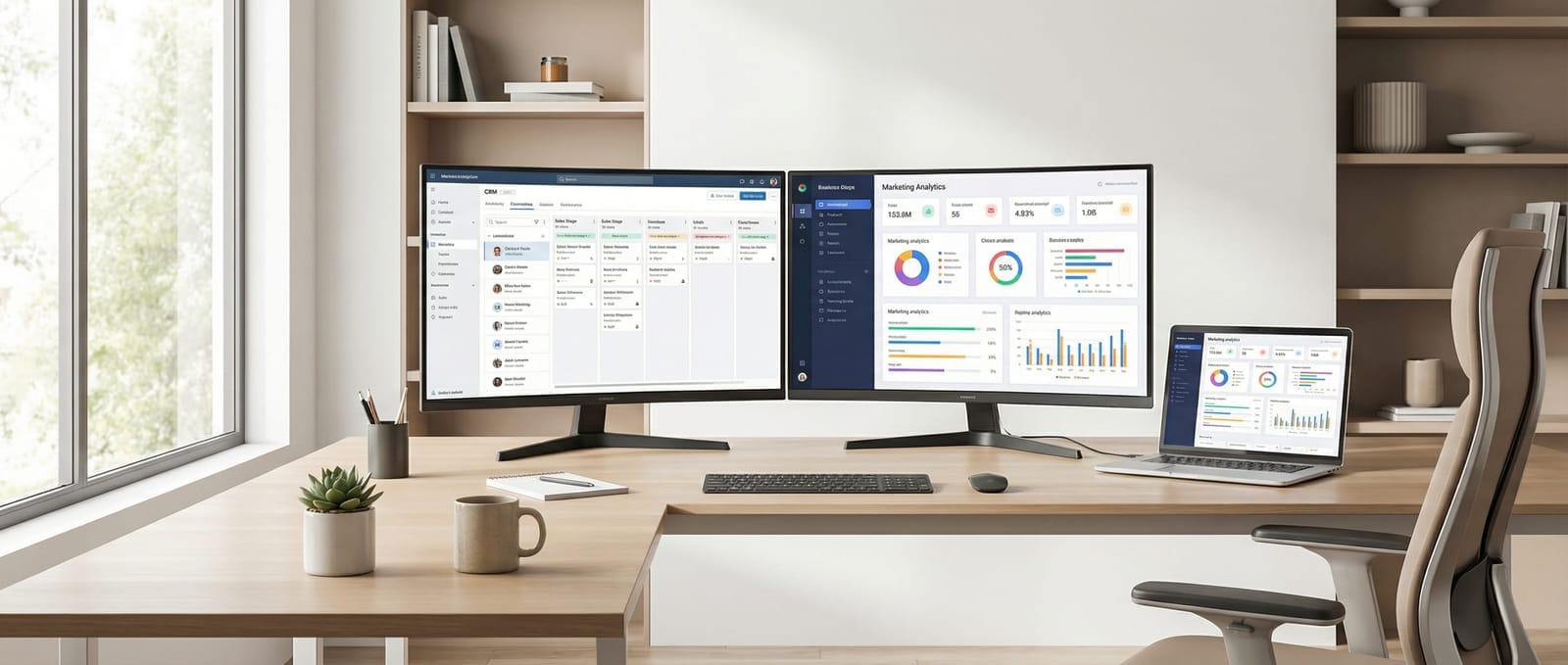 CRM dashboard showing sales pipeline and marketing analytics
